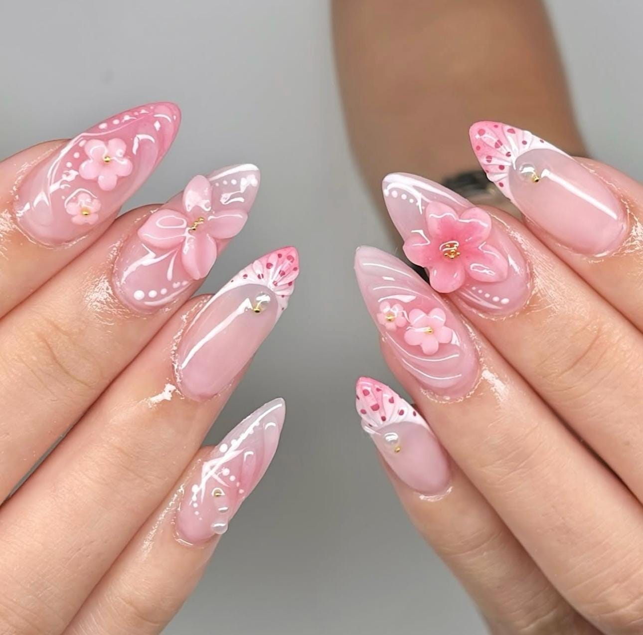 Pink Butterfly Art Short Almond Nails Pink Butterfly Art Short Almond Nails — Pink Almond Nails