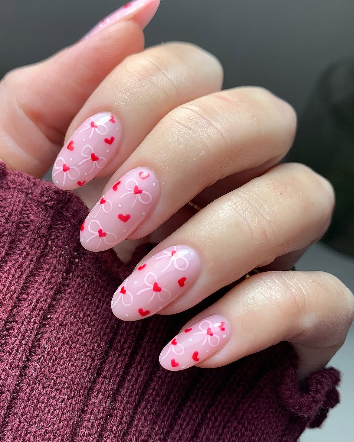 Pink Bow and Heart Valentine's Day Nails