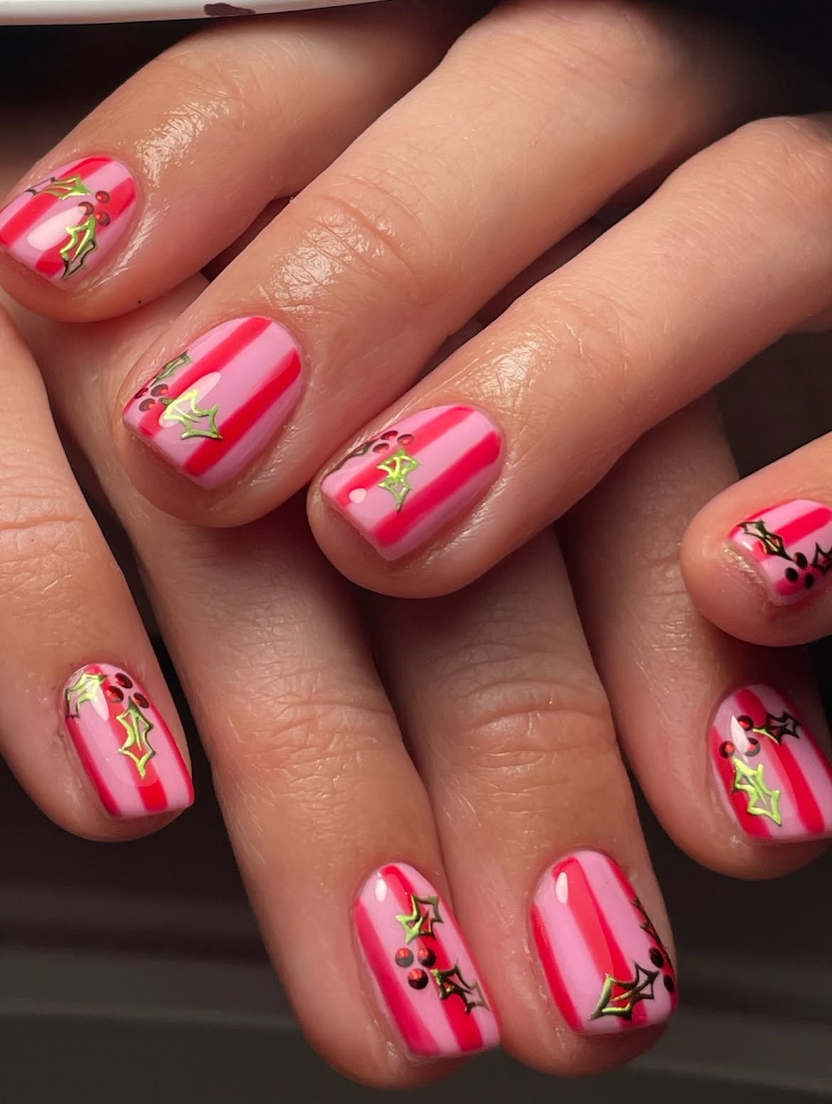 Pink Candy Cane Striped Christmas Nails