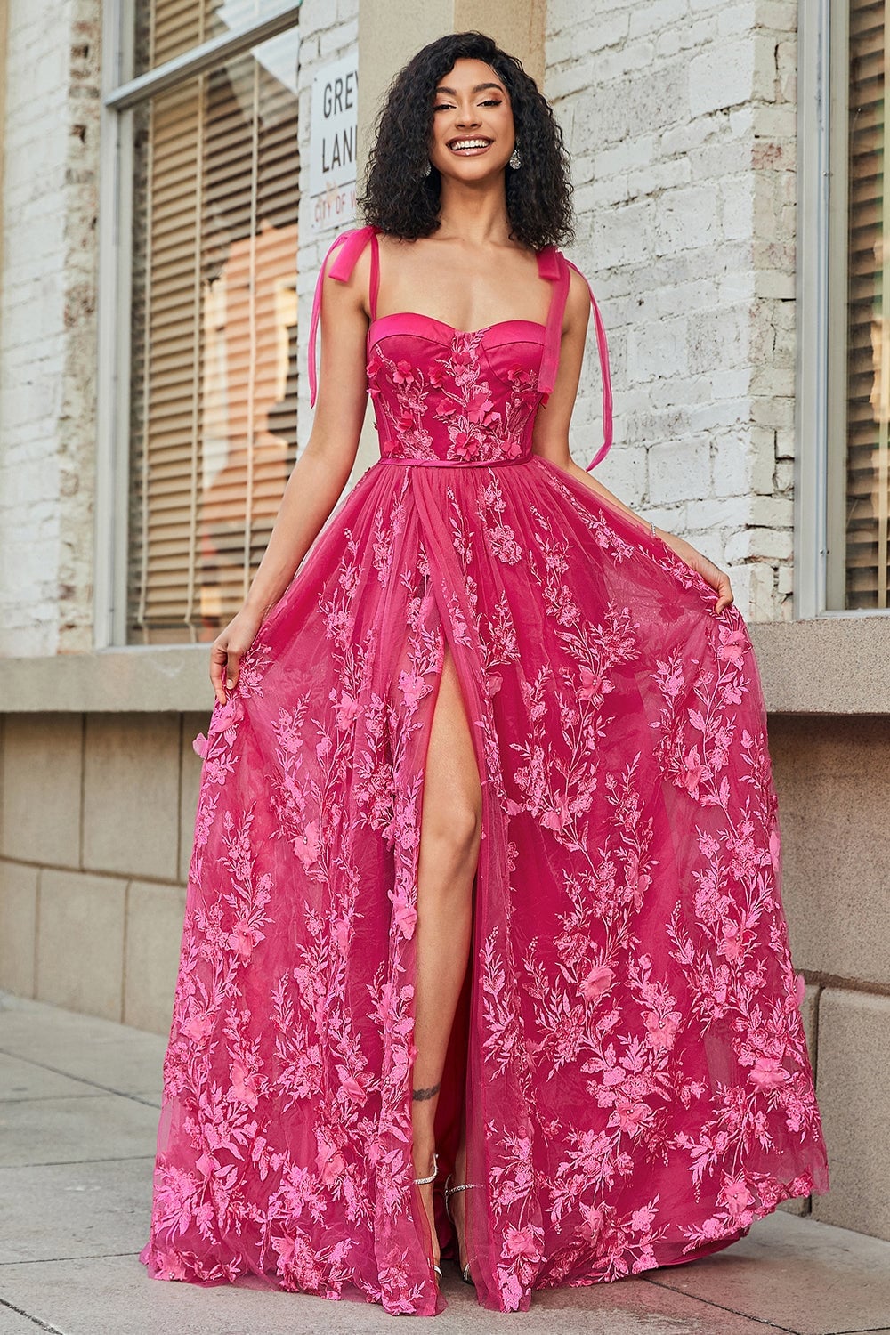 Hot pink tulle embroidered a-line maxi dress Hot pink tulle embroidered a-line maxi dress — Pink Dress