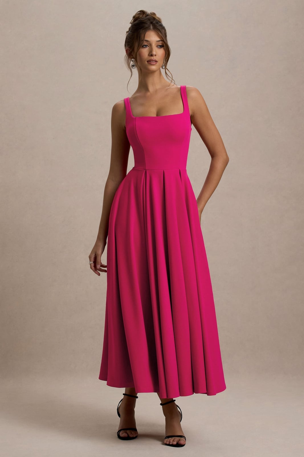 Hot pink scuba A-line midi dress Hot pink scuba A-line midi dress — Pink Dress