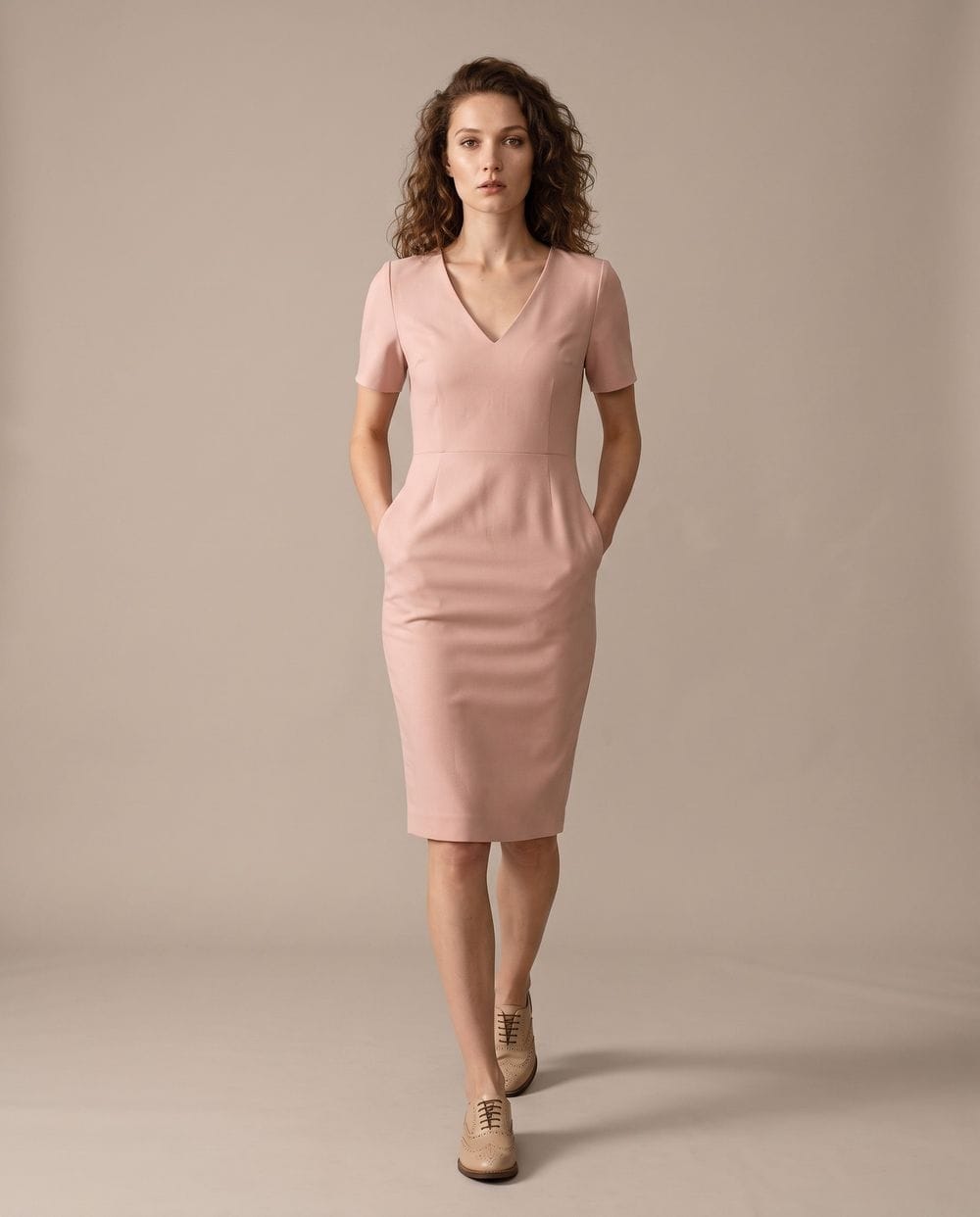 Pale pink short sleeve v-neck sheath dress Pale pink short sleeve v-neck sheath dress — Pink Dress