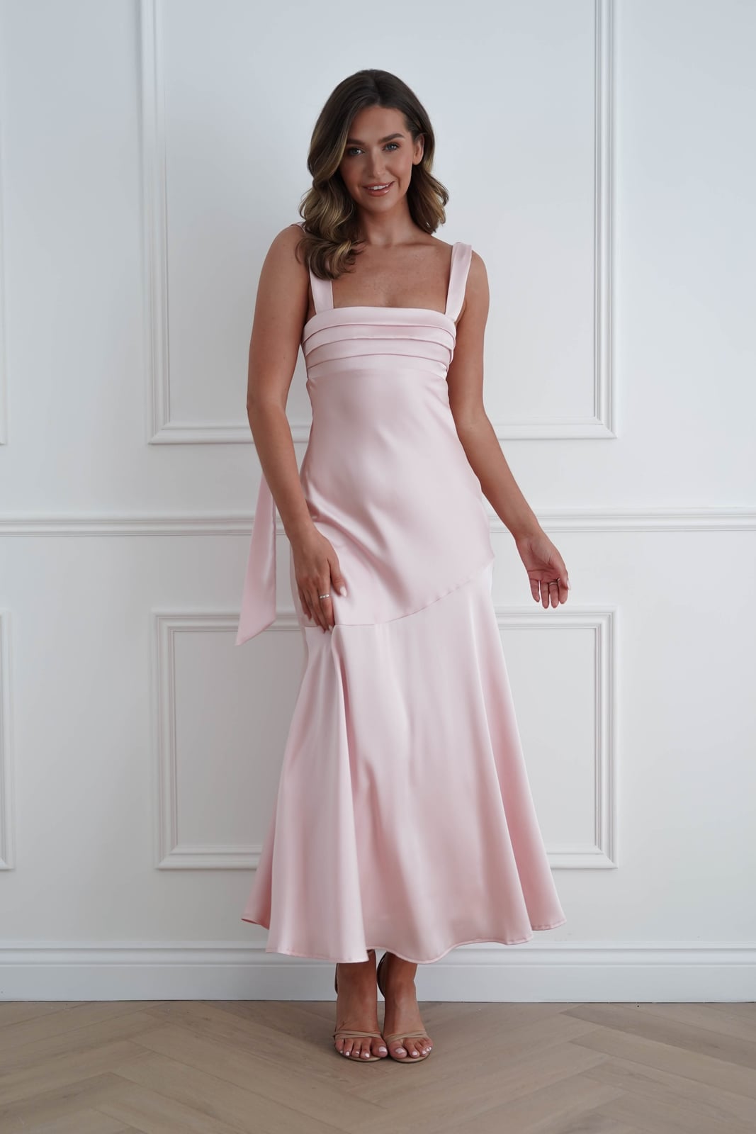 Pale pink satin fit and flare maxi dress Pale pink satin fit and flare maxi dress — Pink Dress