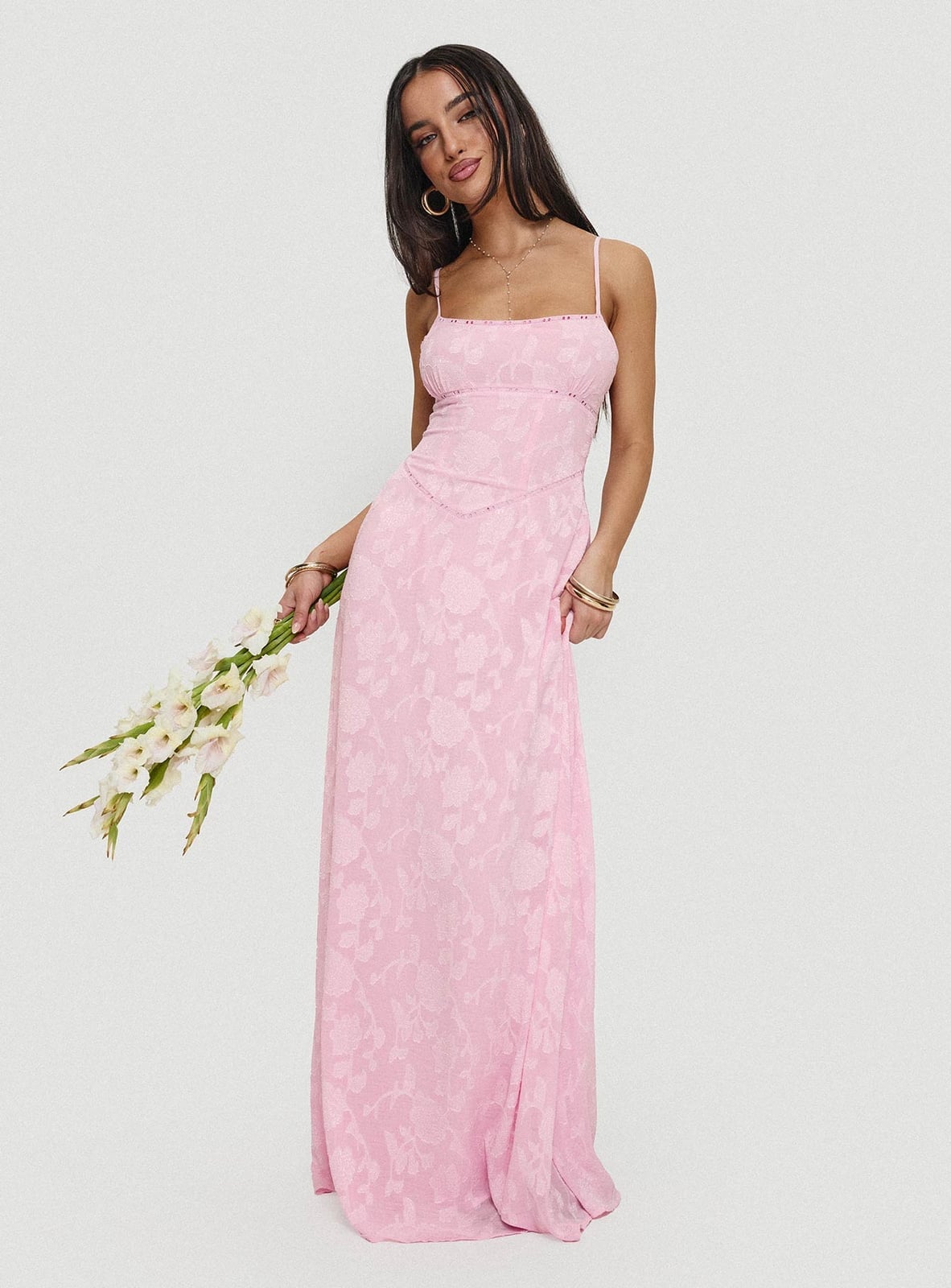 Pale pink jacquard floral column maxi dress Pale pink jacquard floral column maxi dress — Pink Dress