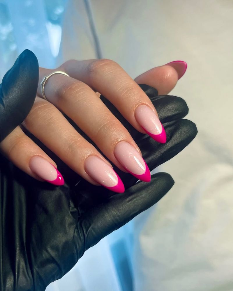Vibrant Pink French Tips Medium Almond Nails Vibrant Pink French Tips Medium Almond Nails — Pink French Tip Nails