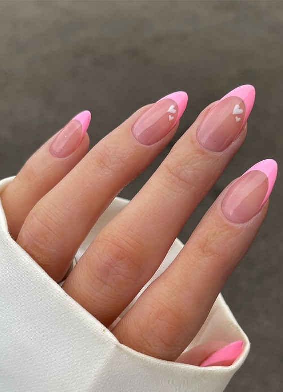 White Heart Pink French Tips Short Almond Nails White Heart Pink French Tips Short Almond Nails — Pink French Tip Nails