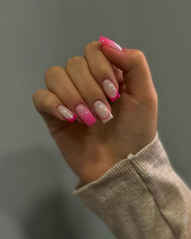 Vibrant Pink French Tips Short Square Nails Vibrant Pink French Tips Short Square Nails — Pink French Tip Nails
