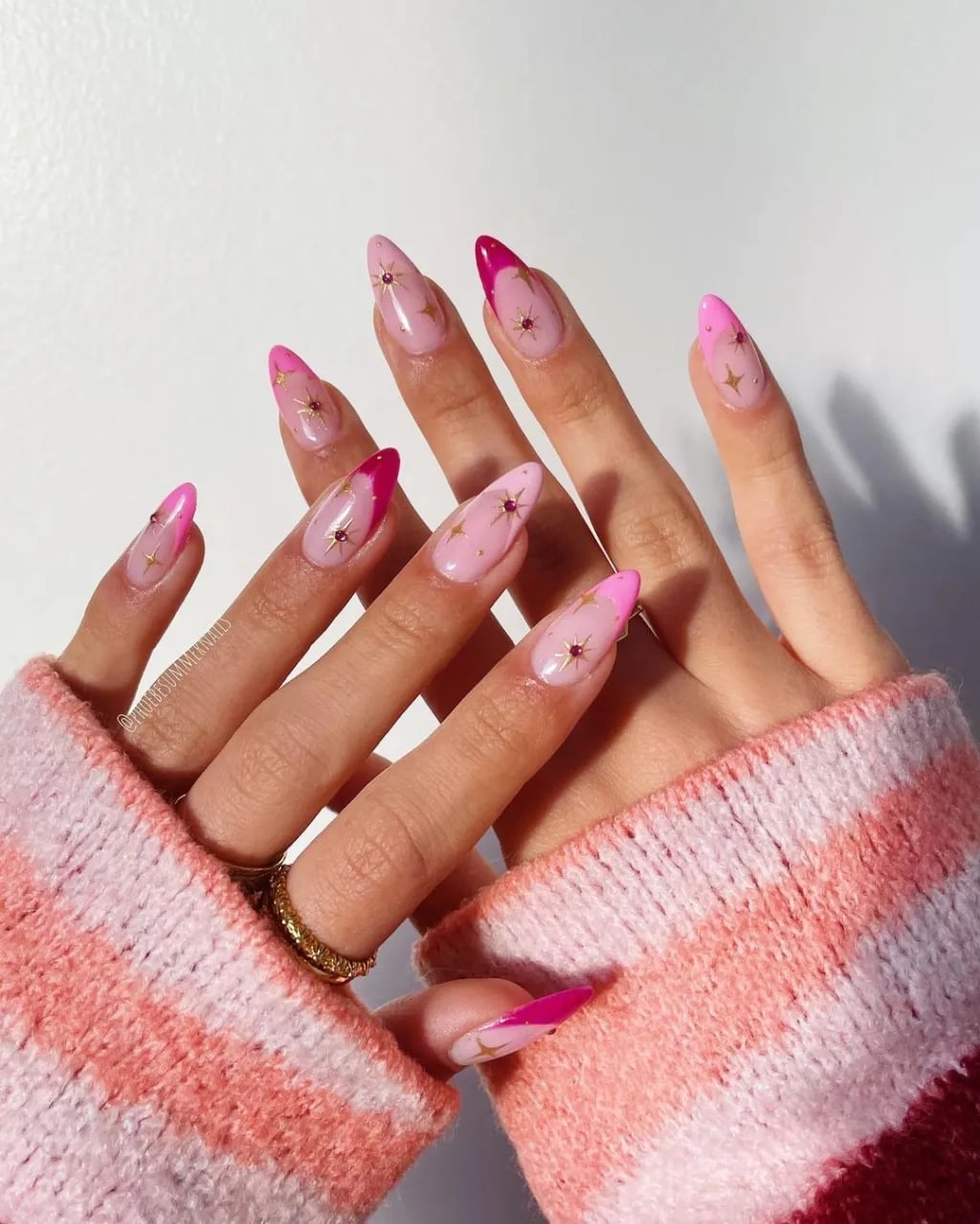 Hot Pink French Tips with Gold Stars and Gems Long Stiletto Nails Hot Pink French Tips with Gold Stars and Gems Long Stiletto Nails — Pink French Tip Nails