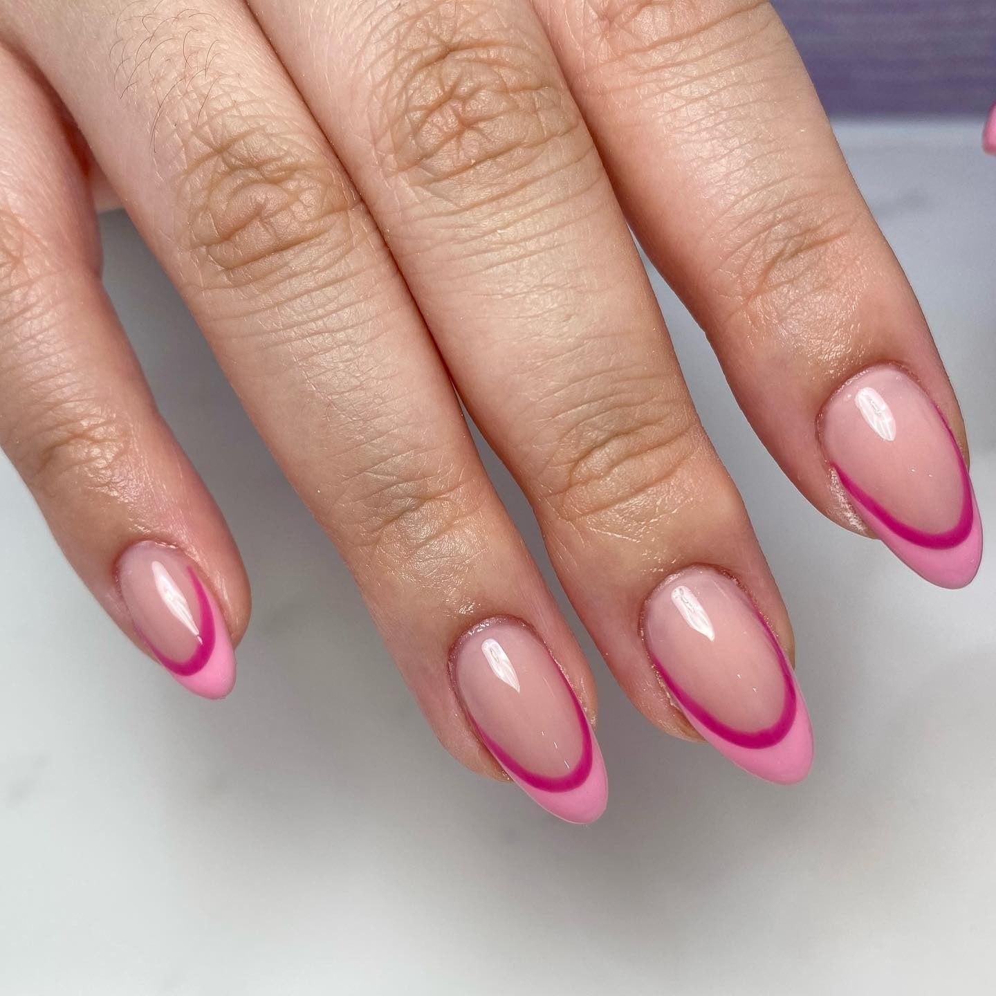 Double French Tip Short Almond Nails Double French Tip Short Almond Nails — Pink French Tip Nails