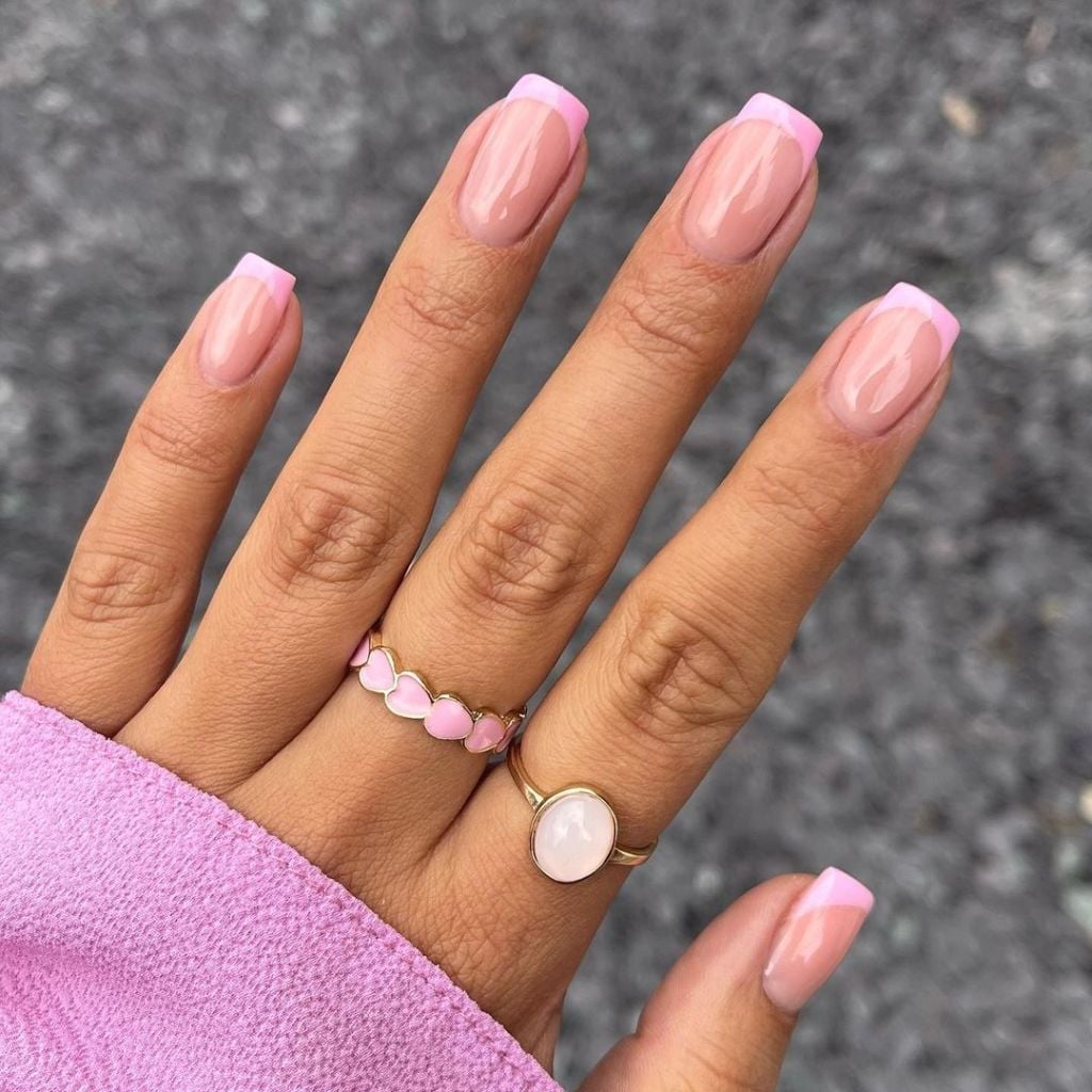 Vivid Hot Pink French Tips Short Almond Nails Vivid Hot Pink French Tips Short Almond Nails — Pink French Tip Nails