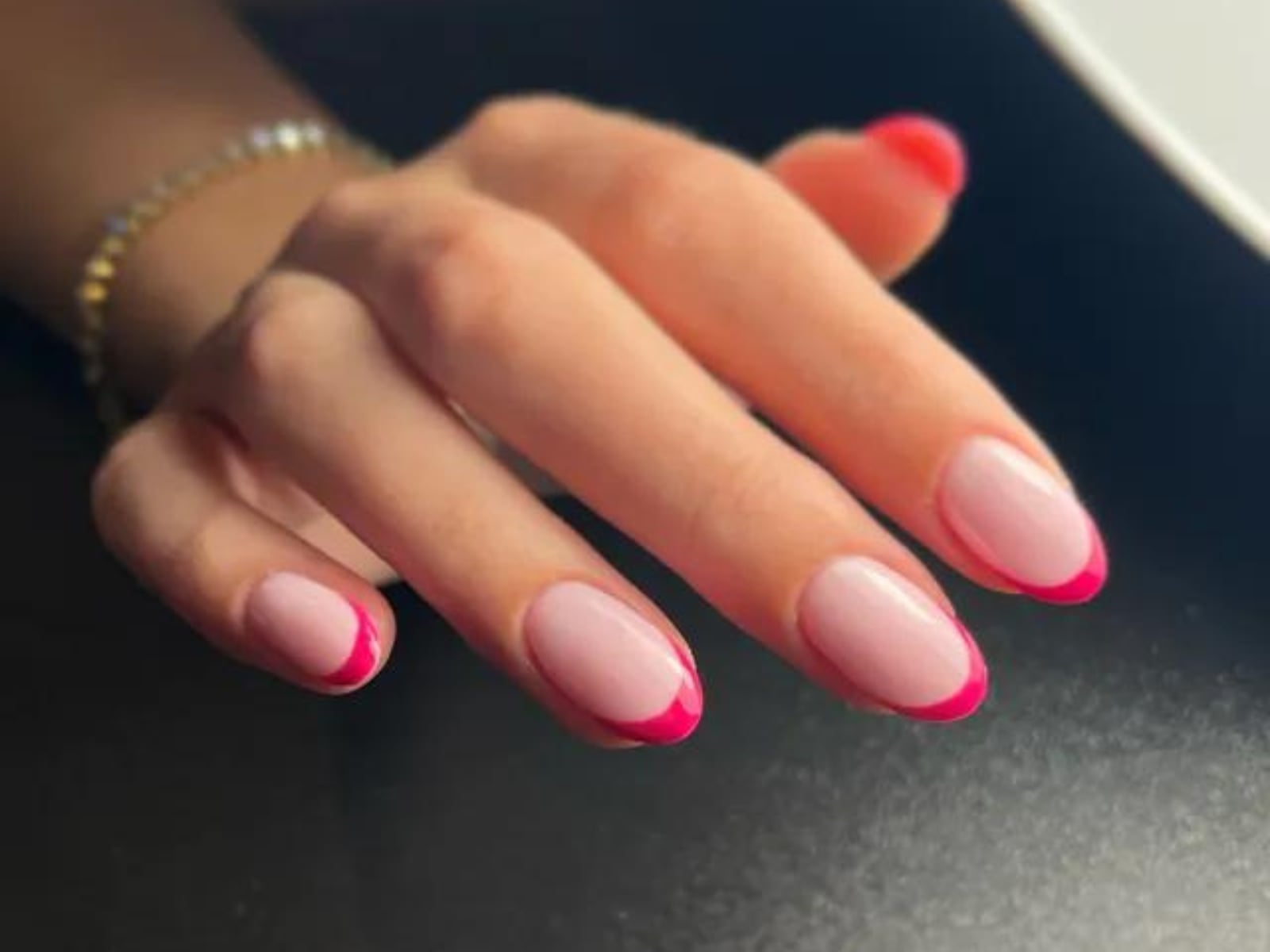Vibrant Hot Pink French Tips Short Oval Nails Vibrant Hot Pink French Tips Short Oval Nails — Pink French Tip Nails