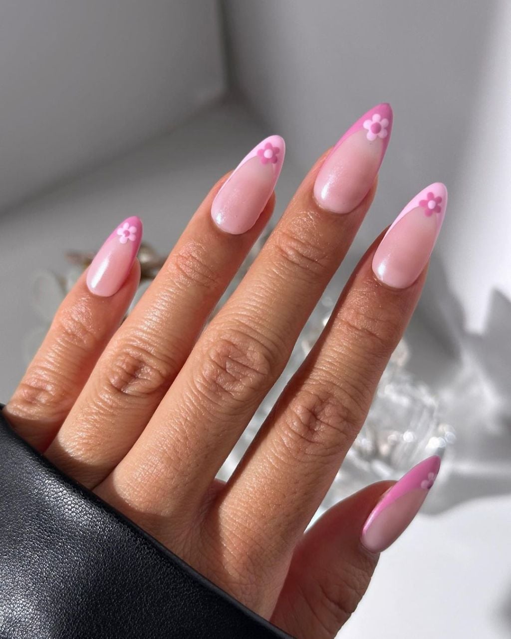 Vibrant Hot Pink French Tips Medium Almond Nails, Glossy Vibrant Hot Pink French Tips Medium Almond Nails, Glossy — Pink French Tip Nails