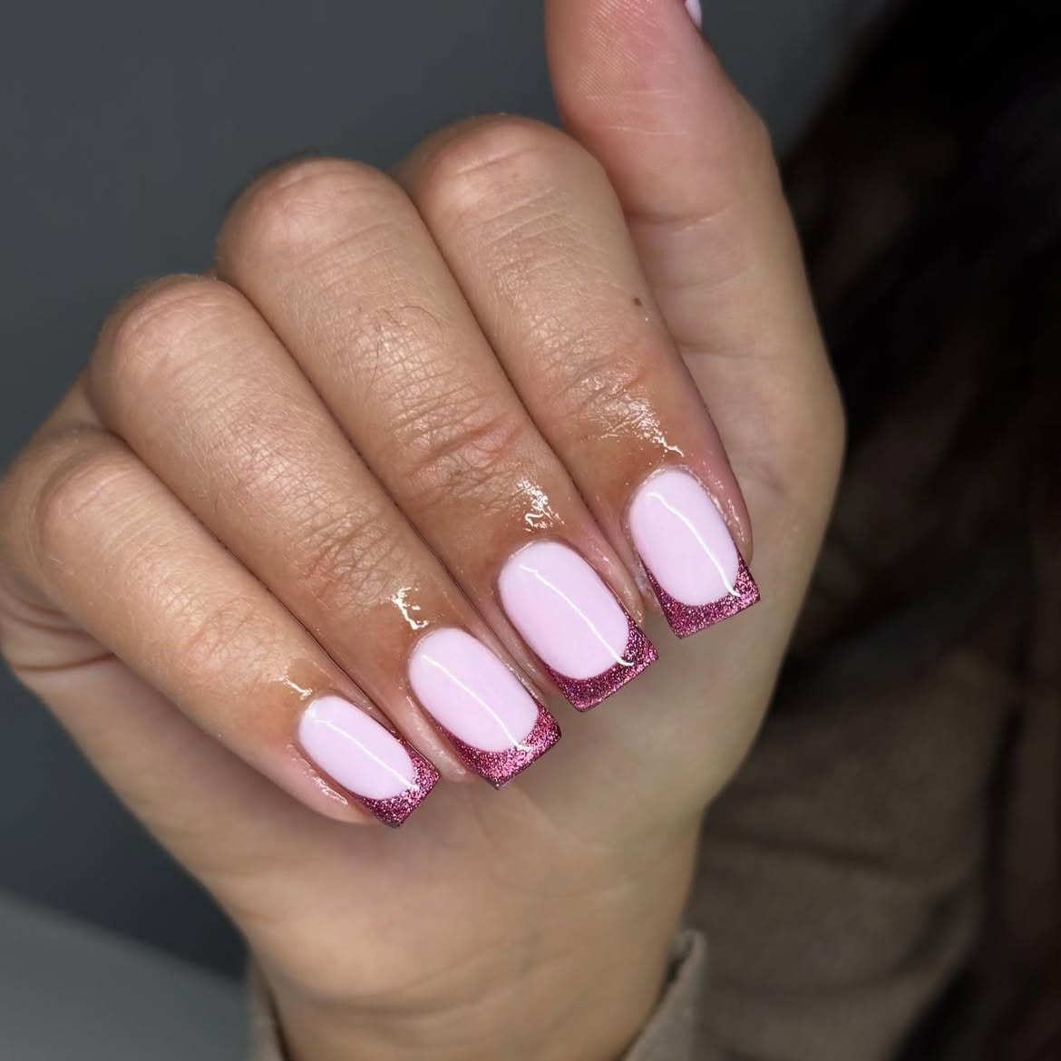 Pink Glitter French Tip Square Nails