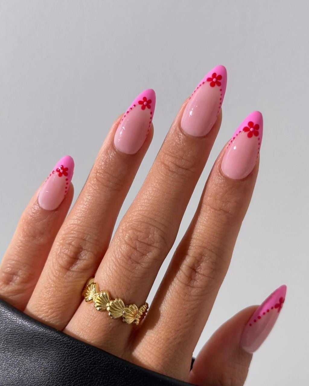 Sheer Pink French Tip Red Floral Nails Sheer Pink French Tip Red Floral Nails — Pink Nails