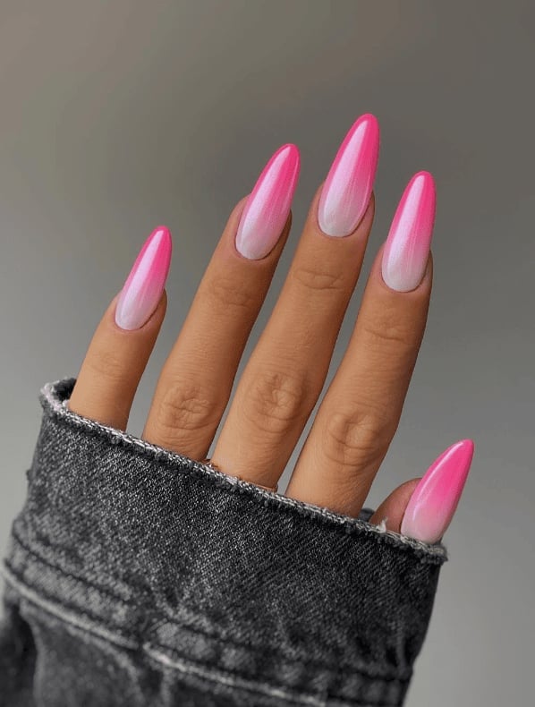 Hot Pink to White Ombre Long Almond Nails Hot Pink to White Ombre Long Almond Nails — Pink Nails