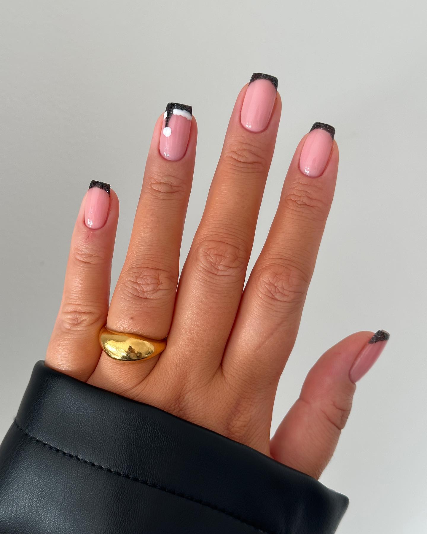 Pink Nude French Tips with Glitter Detail