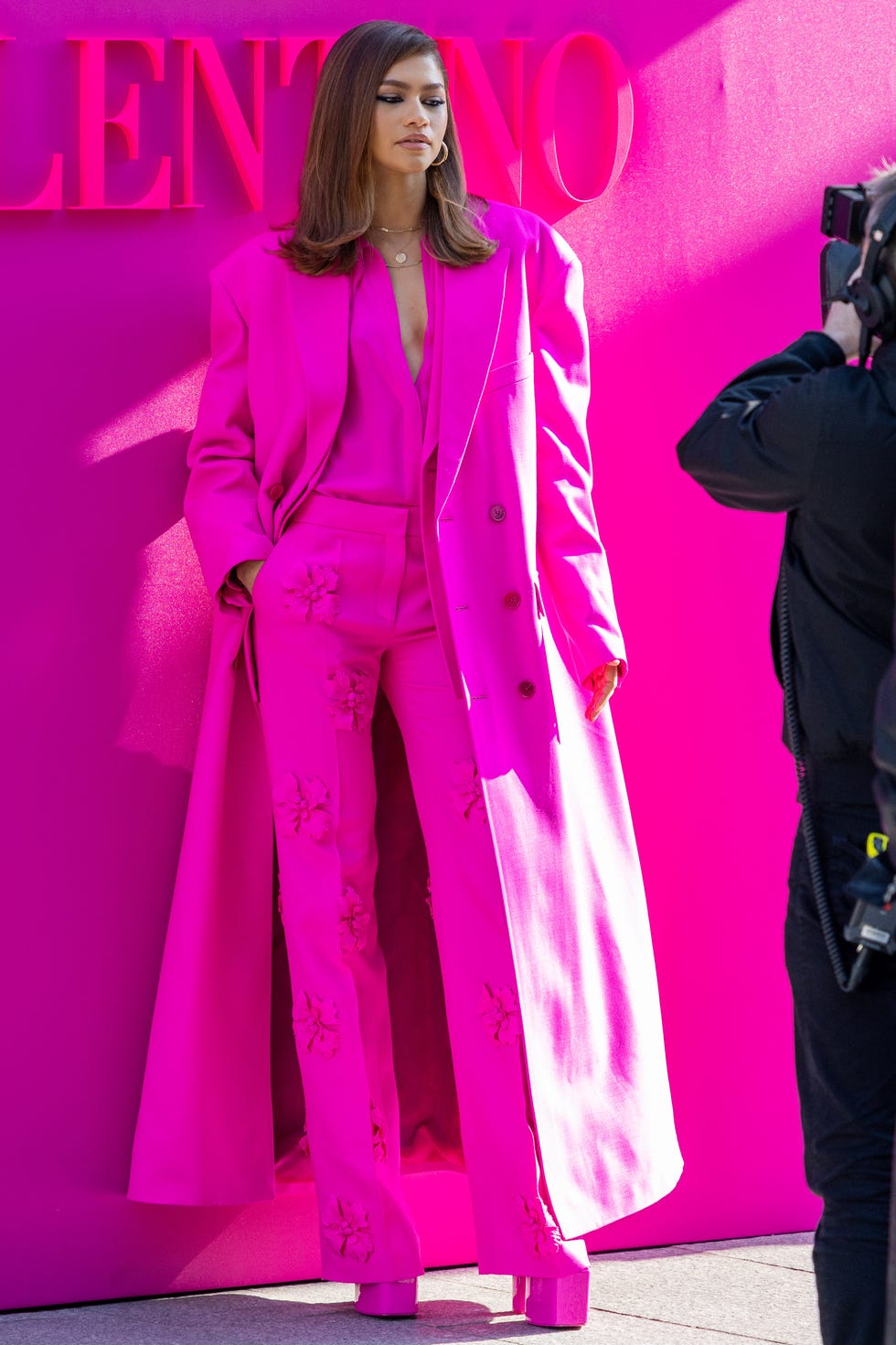 Monochromatic hot pink suit with floral embroidery Monochromatic hot pink suit with floral embroidery — Pink Outfits