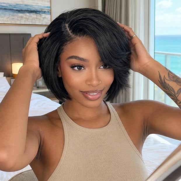 Black Chin Length Bob With Volume Black Chin Length Bob With Volume — Pixie Bob