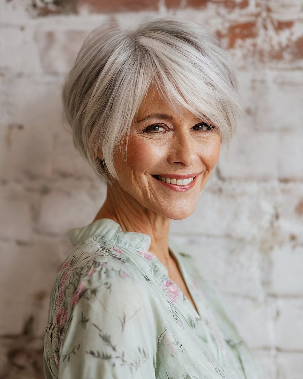 Wavy Gray Bob With Side Swept Bangs Wavy Gray Bob With Side Swept Bangs — Pixie Bob