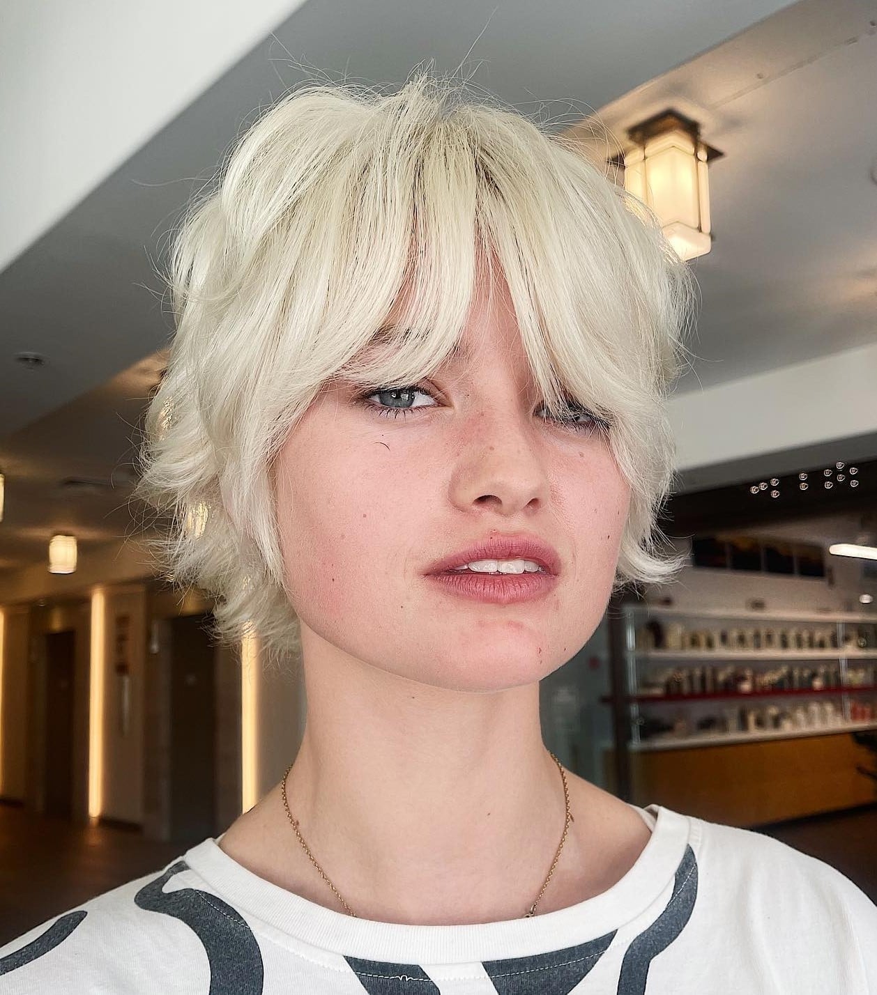 Platinum Blonde Pixie With Full Bangs Platinum Blonde Pixie With Full Bangs — Pixie Bob