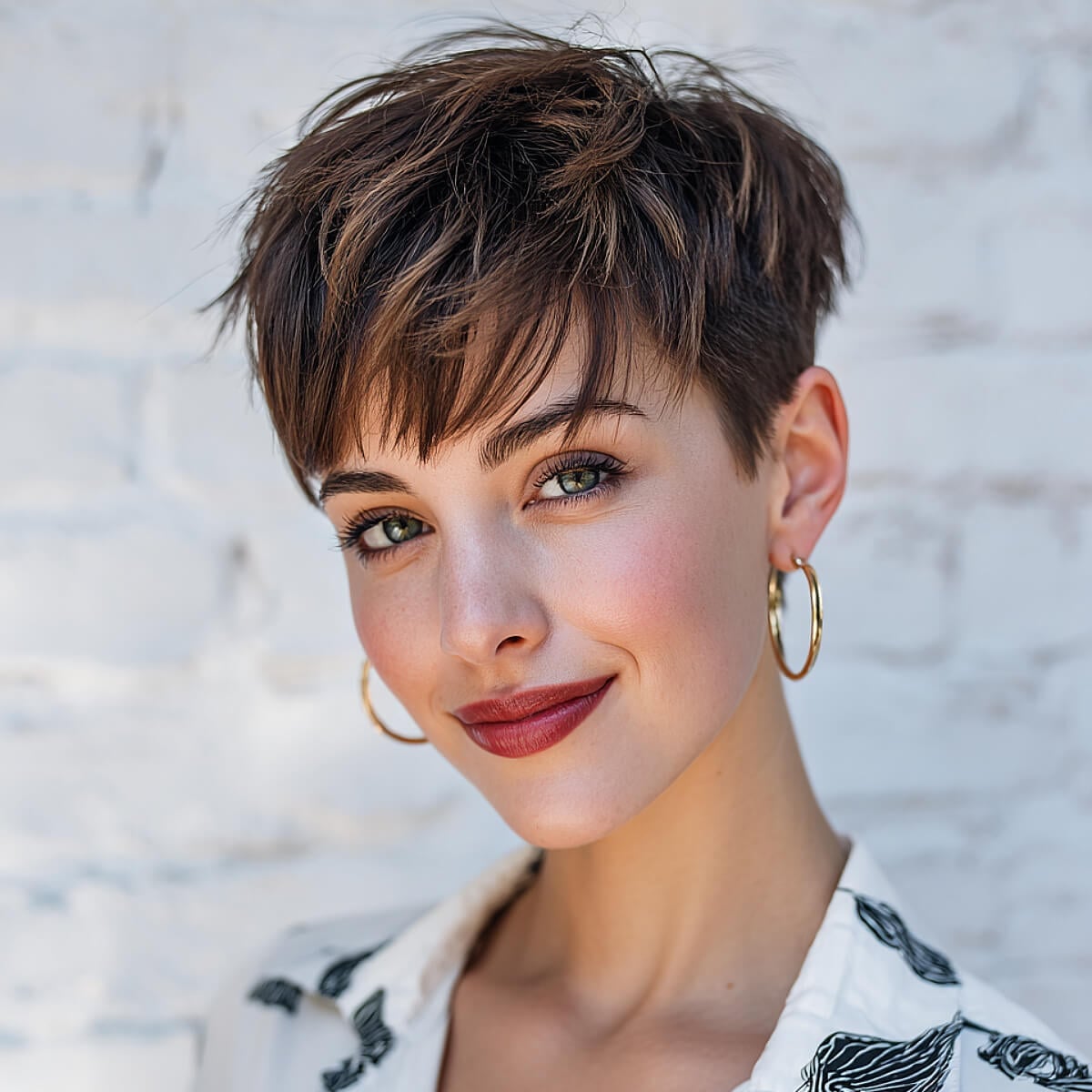 Medium Brown Pixie With Swept Bangs Medium Brown Pixie With Swept Bangs — Pixie Cut