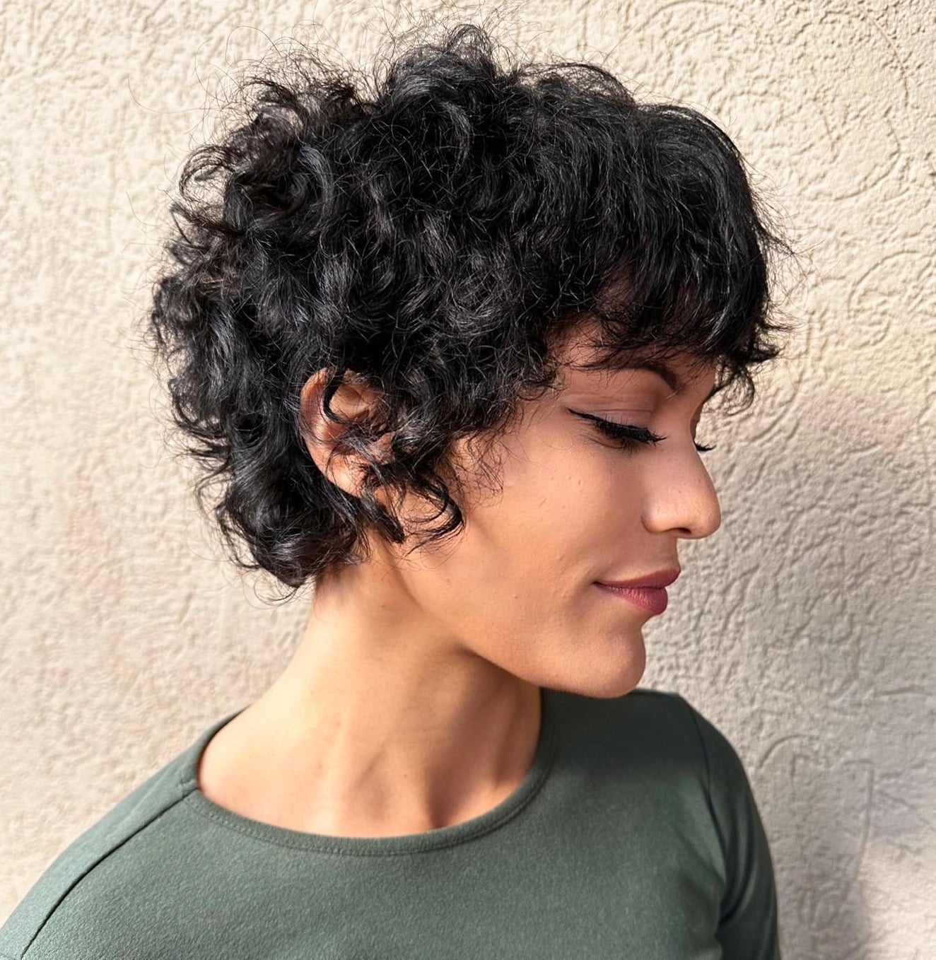 Curly Black Pixie With Choppy Bangs Curly Black Pixie With Choppy Bangs — Pixie Cut