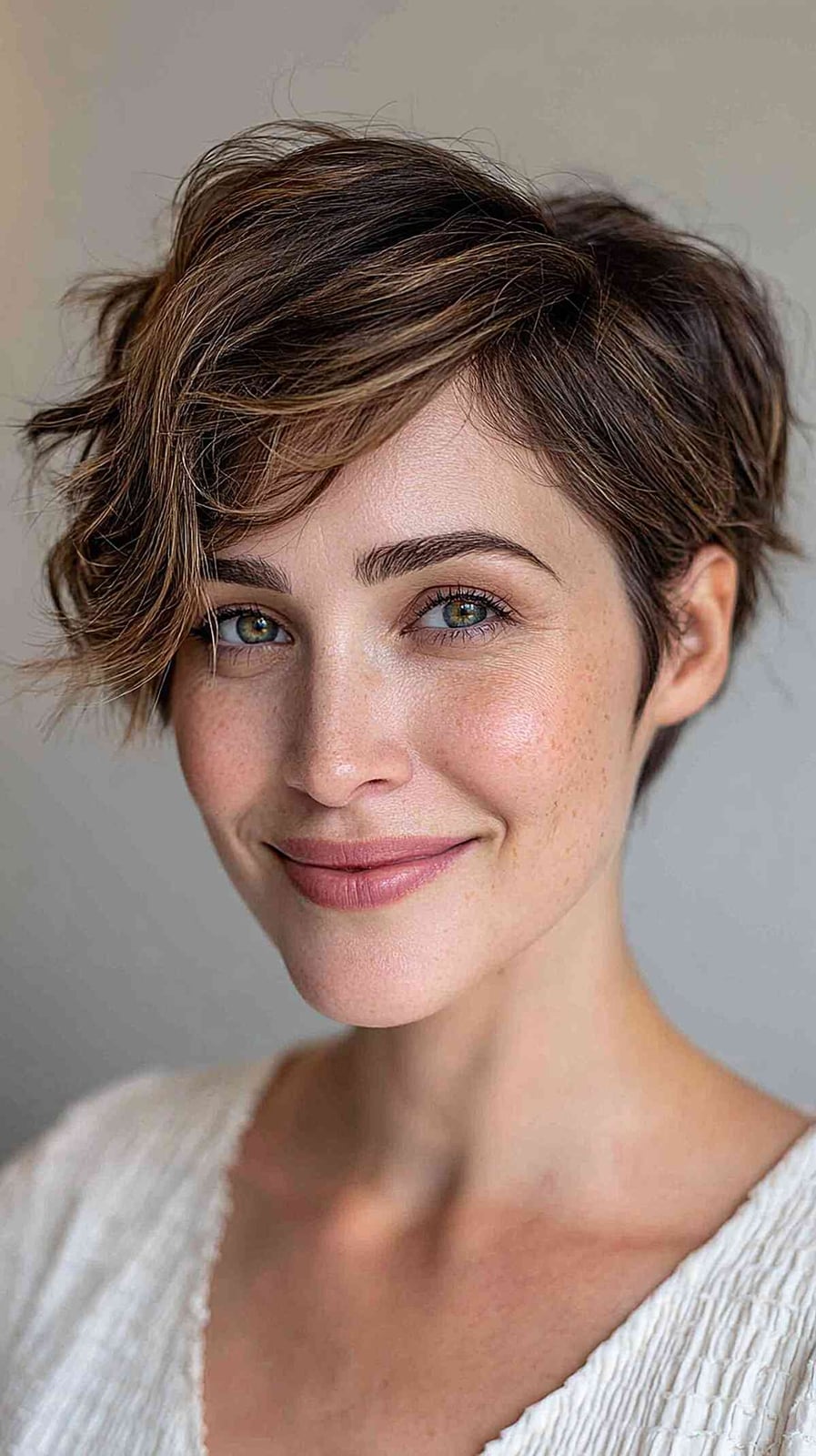 Dark Brown Pixie With Textured Side Bangs Dark Brown Pixie With Textured Side Bangs — Pixie Cut