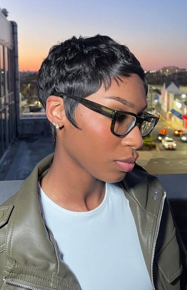 Sleek Black Pixie With Side Fringe Sleek Black Pixie With Side Fringe — Pixie Hair