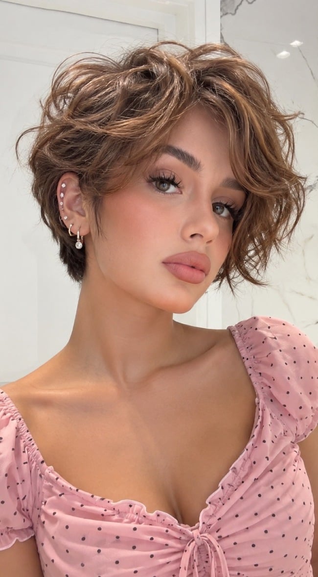 Textured Brown Pixie With Highlights Textured Brown Pixie With Highlights — Pixie Hair