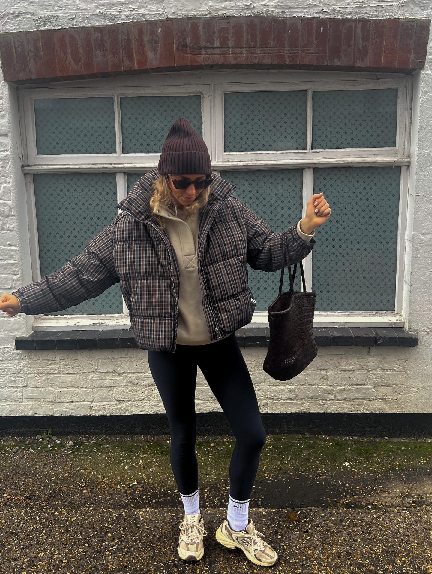 Plaid Puffer And Leggings Casual Street Style