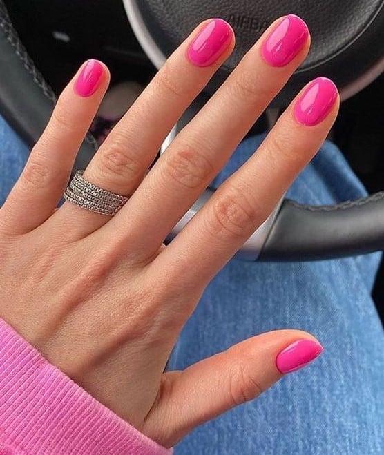 Hot Pink Opaque Short Square Nails, Glossy Hot Pink Opaque Short Square Nails, Glossy — Plain Nails