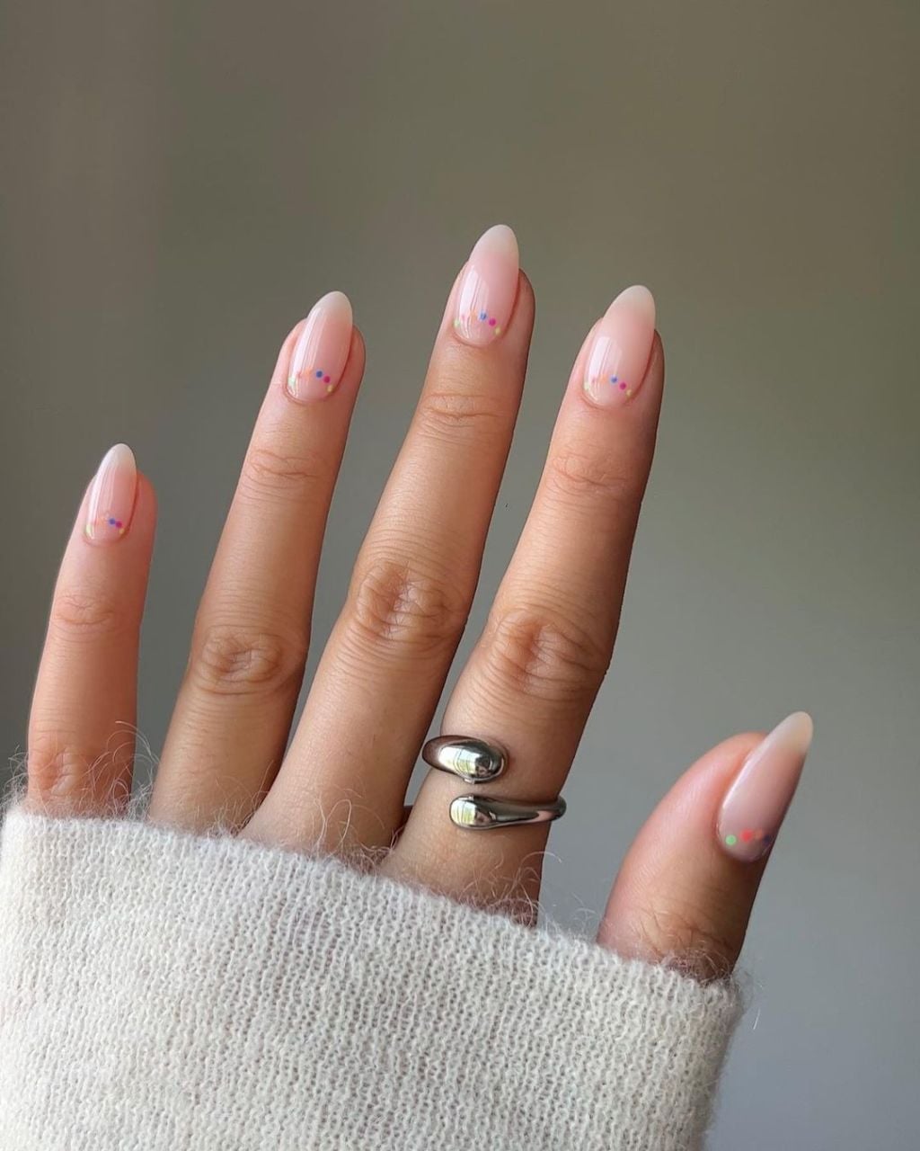 Sheer Nude Medium Almond Dot Nails, Glossy Sheer Nude Medium Almond Dot Nails, Glossy — Plain Nails
