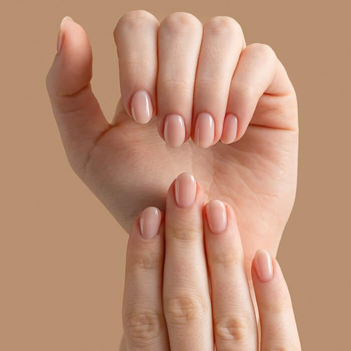 Sheer Pale Pink Nude Short Almond Nails, With Flawless Cuticle Work Sheer Pale Pink Nude Short Almond Nails, With Flawless Cuticle Work — Plain Nails