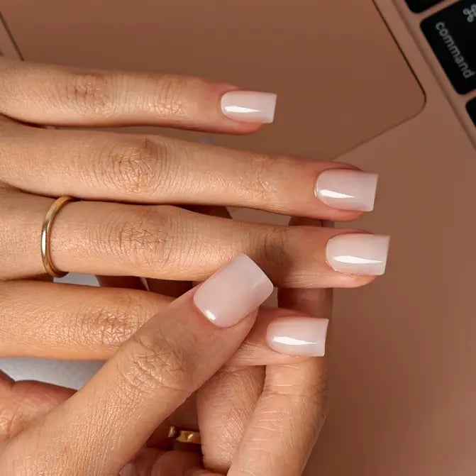 Sheer Milky Pink Short Square Nails, Solid Color Sheer Milky Pink Short Square Nails, Solid Color — Plain Nails