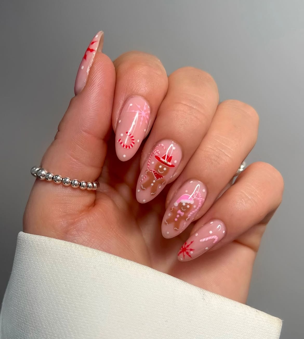 Playful Gingerbread Man Christmas Nail Art