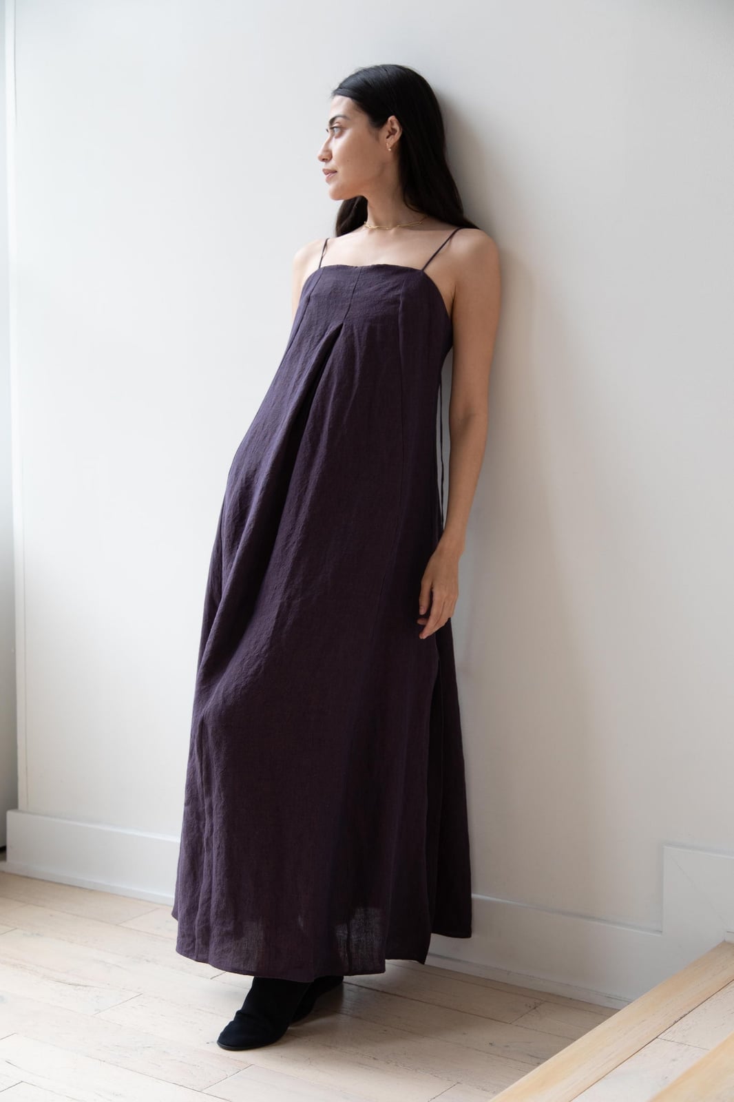 Dark plum linen spaghetti strap slip dress Dark plum linen spaghetti strap slip dress — Plum Dress
