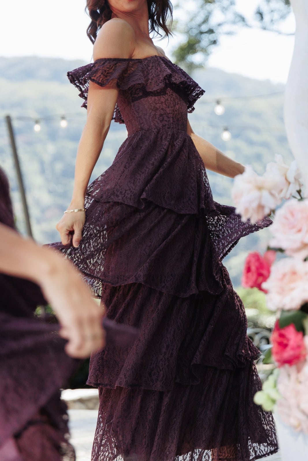 Plum lace off-shoulder tiered maxi dress Plum lace off-shoulder tiered maxi dress — Plum Dress