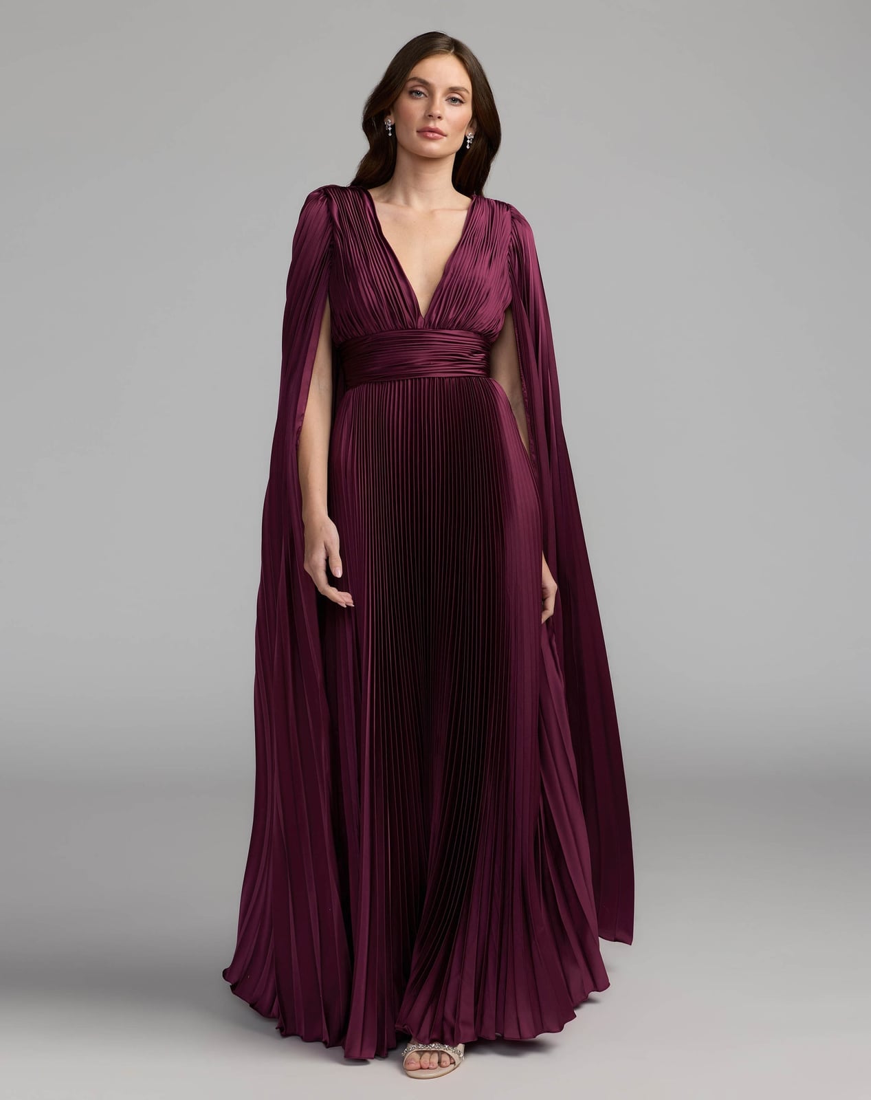 Dark purple pleated gown with cape sleeves Dark purple pleated gown with cape sleeves — Plum Dress