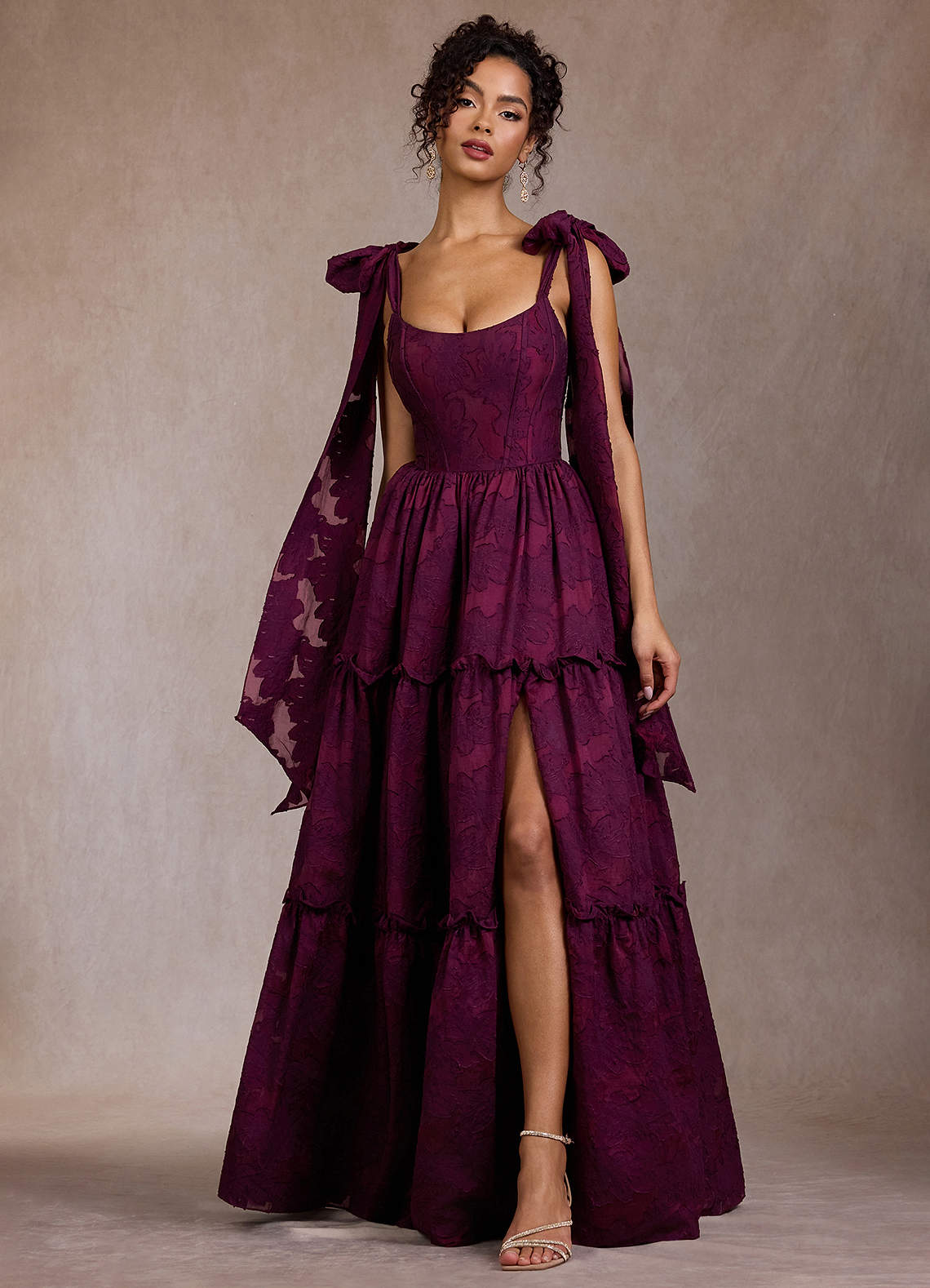 Deep plum textured jacquard tiered maxi dress Deep plum textured jacquard tiered maxi dress — Plum Dress
