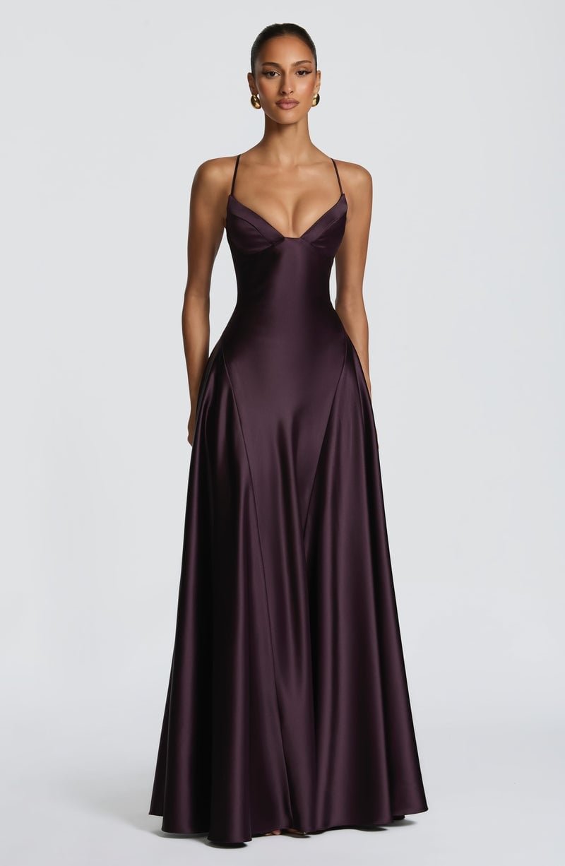 Dark plum satin A-line maxi dress Dark plum satin A-line maxi dress — Plum Dress