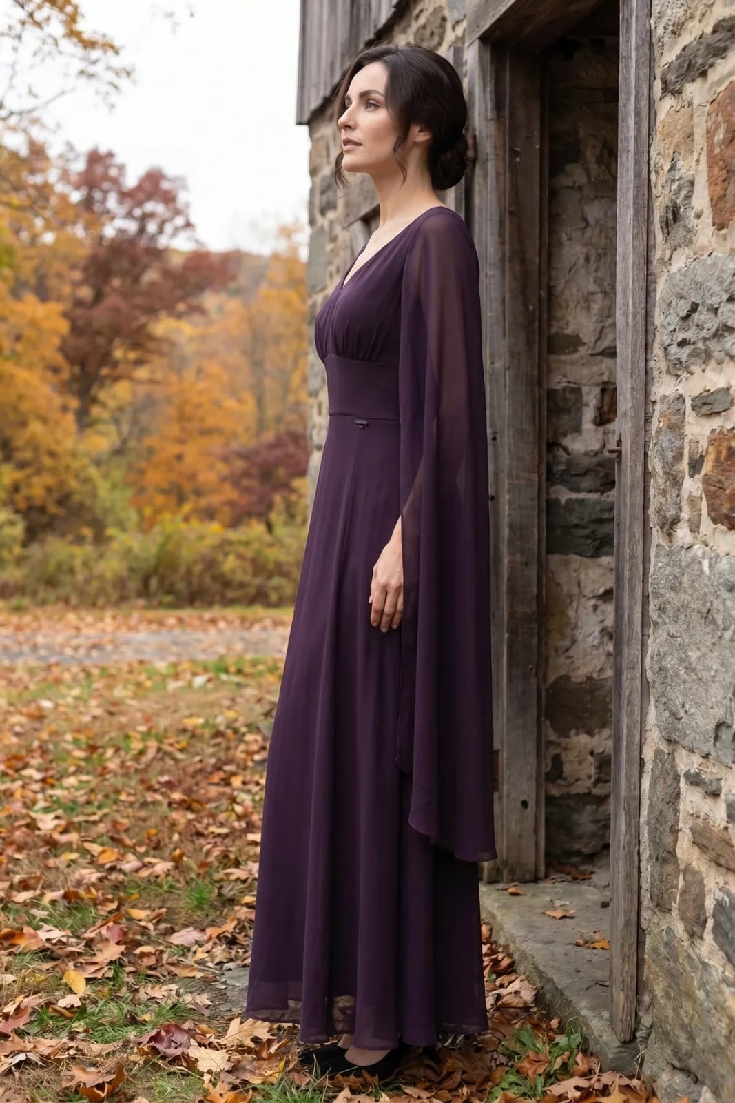 Plum chiffon evening gown with cape sleeves Plum chiffon evening gown with cape sleeves — Plum Dress