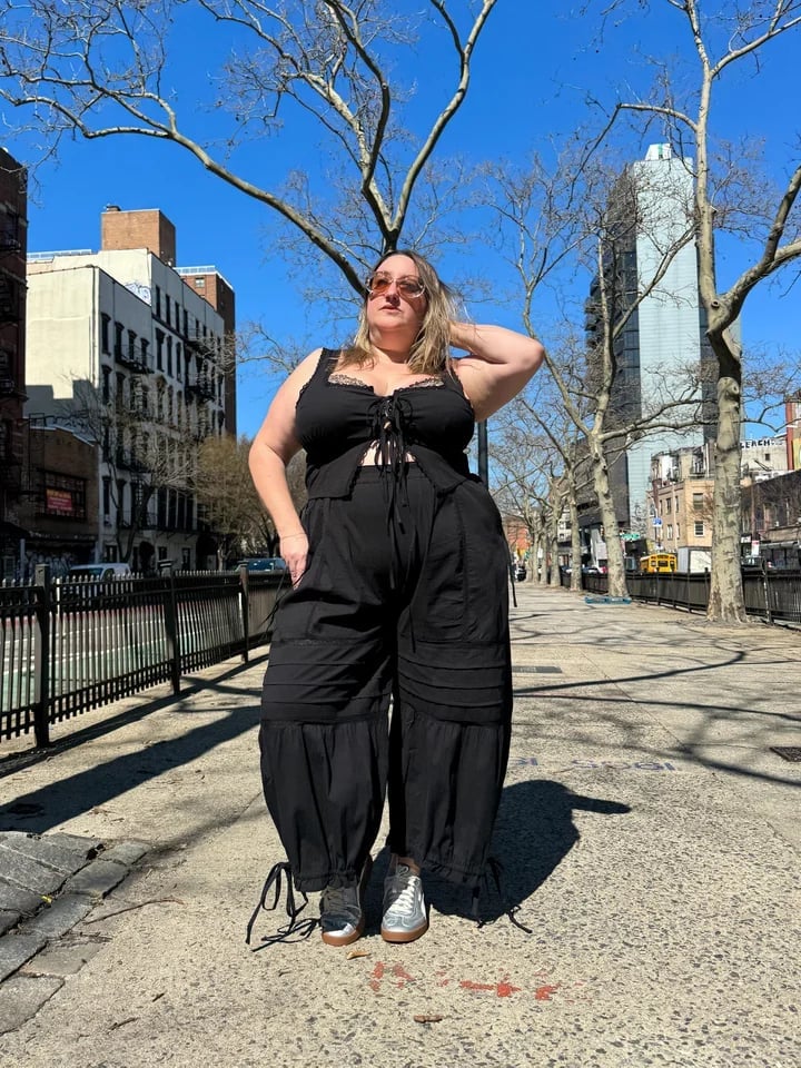 Lace-trimmed crop top with wide-leg cargo pants Lace-trimmed crop top with wide-leg cargo pants — Plus Size Outfits