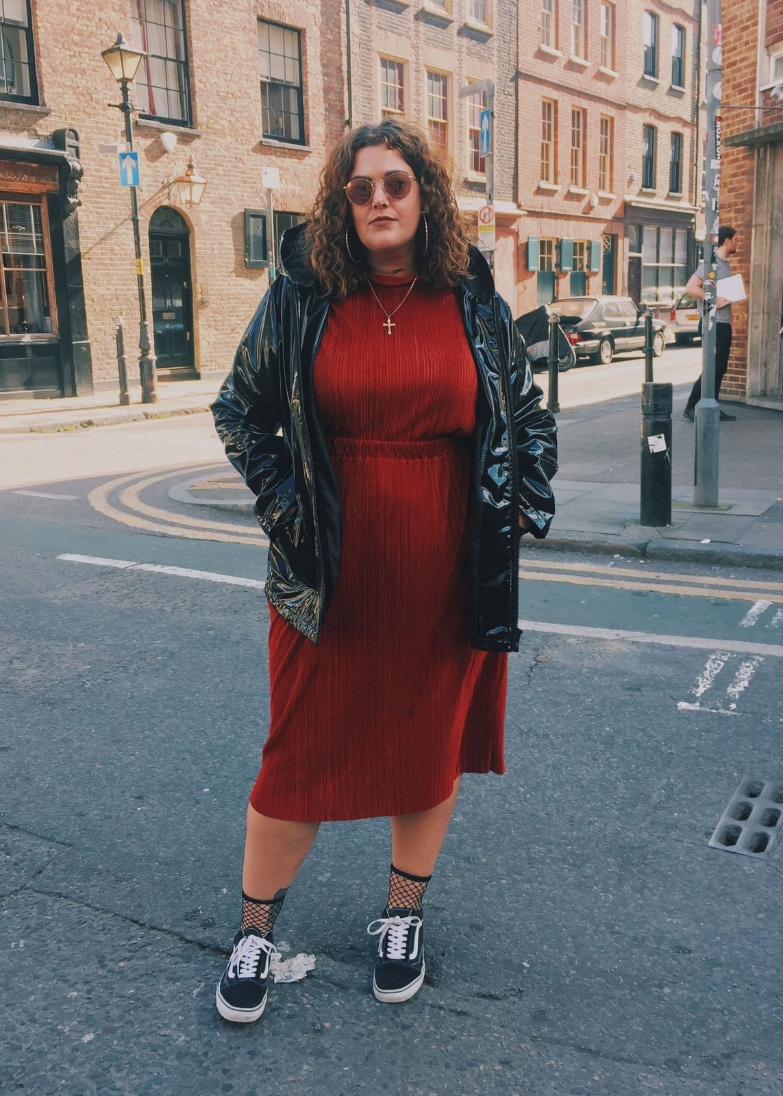 Ribbed red dress with shiny patent jacket Ribbed red dress with shiny patent jacket — Plus Size Outfits