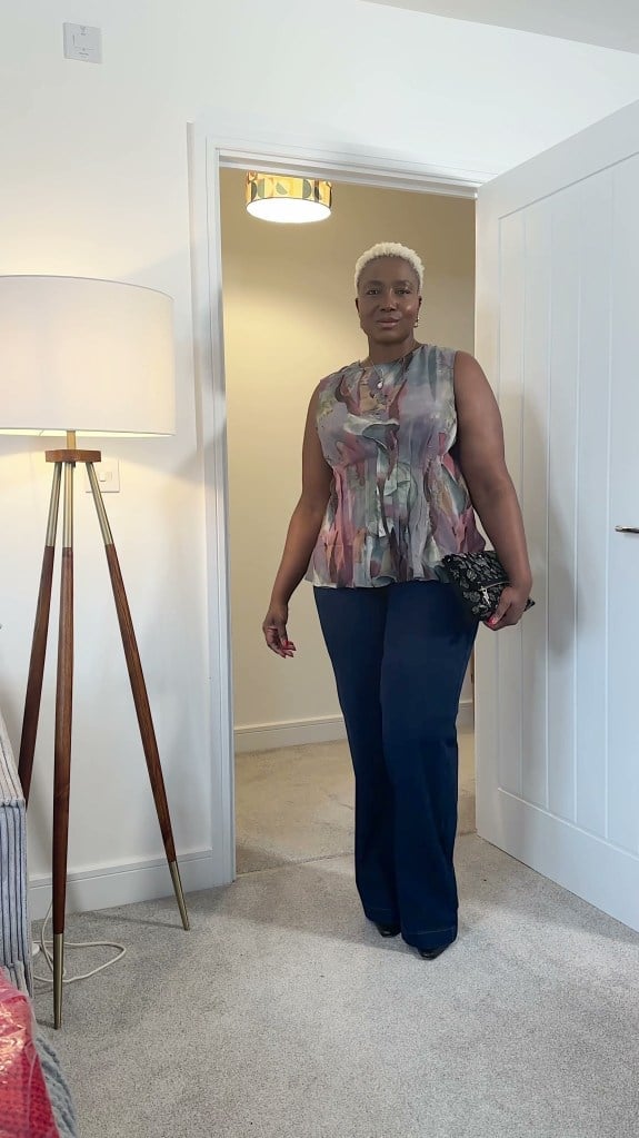 Printed peplum top with wide-leg trousers Printed peplum top with wide-leg trousers — Plus Size Outfits