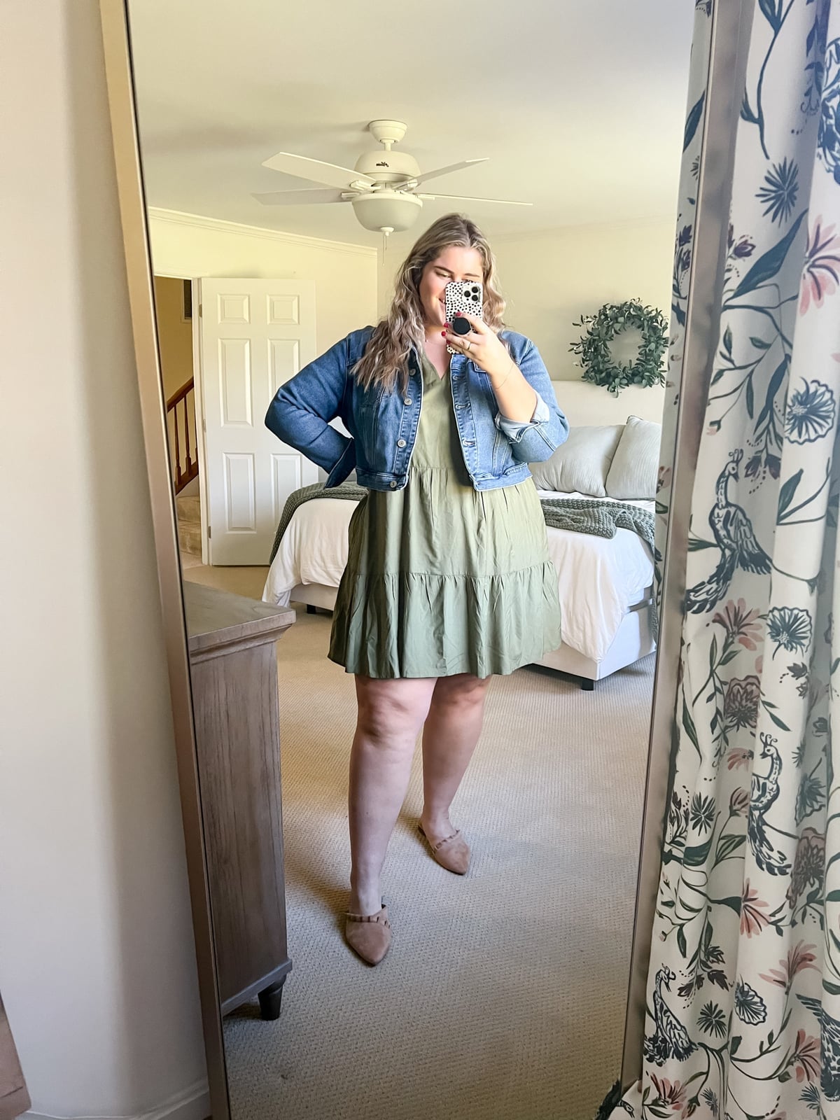 Tiered midi dress with cropped denim jacket Tiered midi dress with cropped denim jacket — Plus Size Outfits