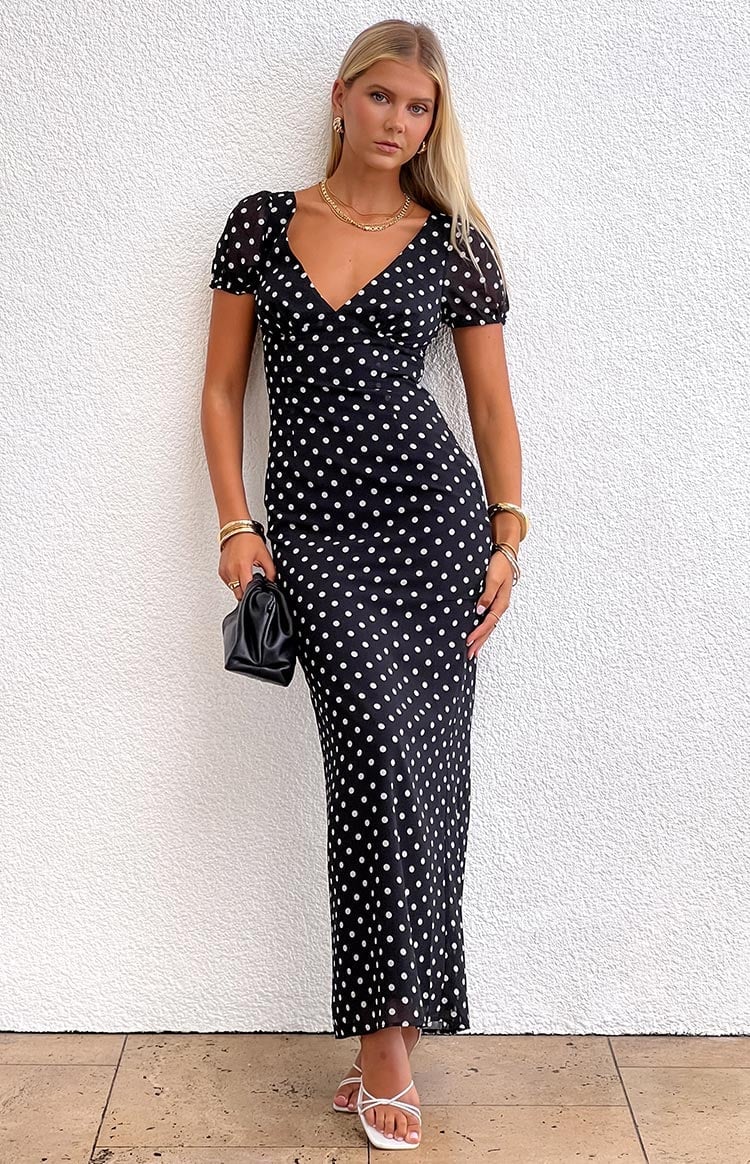 Black satin maxi dress with plunging neckline Black satin maxi dress with plunging neckline — Polka Dot Dresses