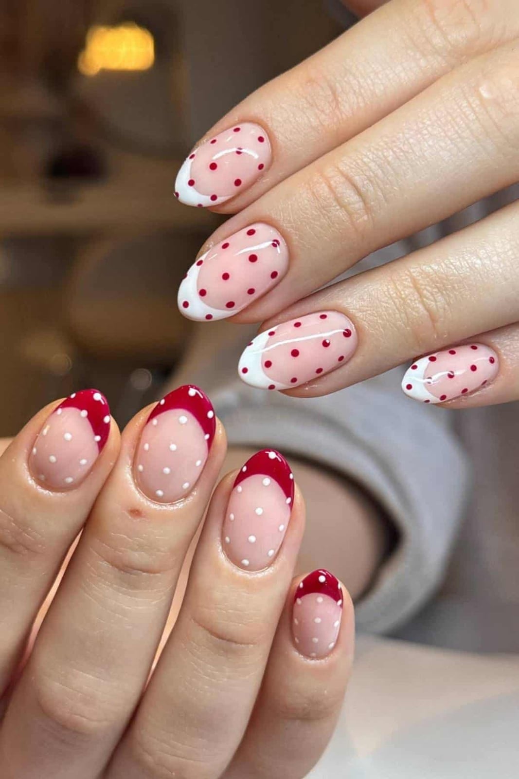 Red and White French Split Nails Red and White French Split Nails — Polka Dot Nails