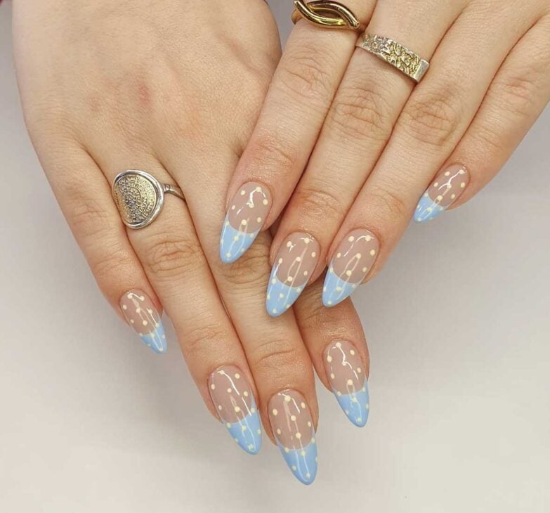 Light Blue French Tip Almond Nails Light Blue French Tip Almond Nails — Polka Dot Nails