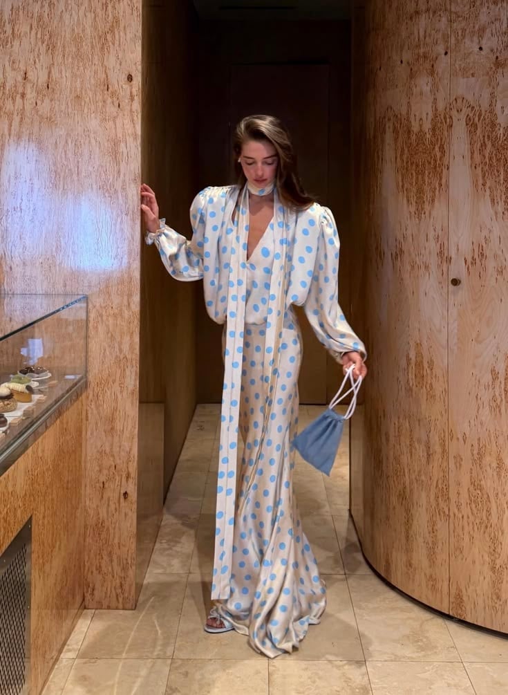 Cream and Light Blue Polka Dot Gown for Galas Cream and Light Blue Polka Dot Gown for Galas — Polka Dot Outfits
