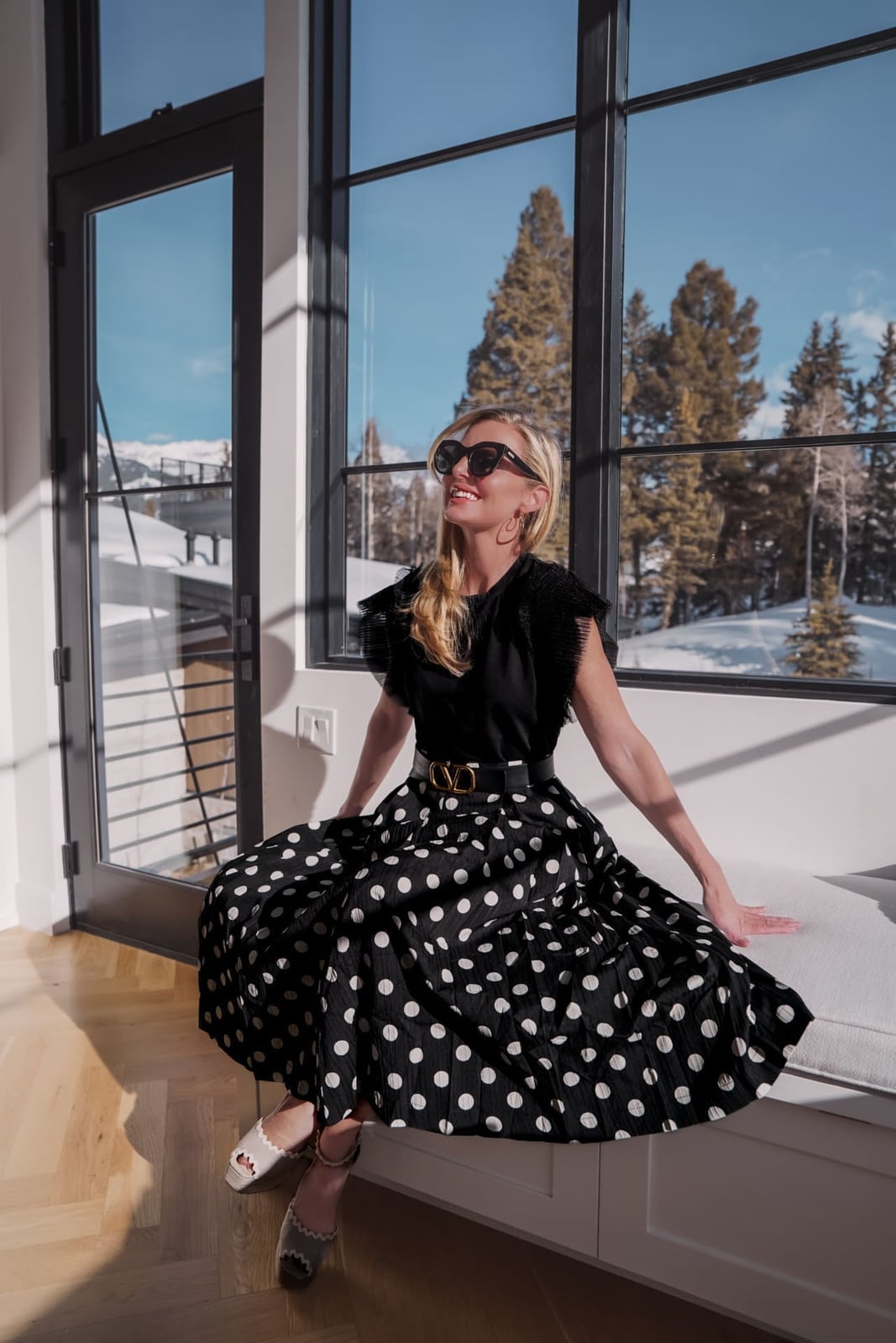 Polka Dot Pleated Skirt with Textured Ruffled Sleeves Polka Dot Pleated Skirt with Textured Ruffled Sleeves — Polka Dot Outfits